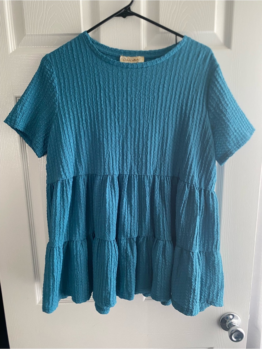 Teal Textured Tiered Babydoll Short-Sleeve Top